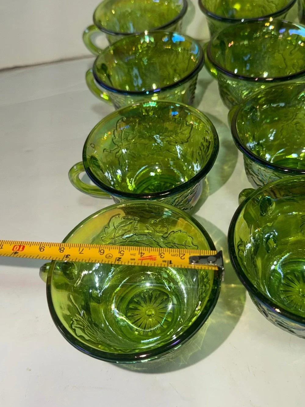 Indiana Glass Green Iridescent Grape Pattern Cups - Set of 12